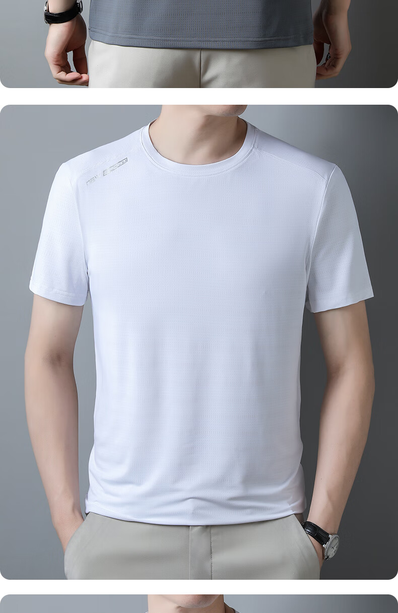 LangSha Quick-Dry Men's Short Sleeve T-Shirt Summer Ice Silk Moisture-Wicking Breathable Sports T-Shirt Outdoor Running Fitness Training Top 11