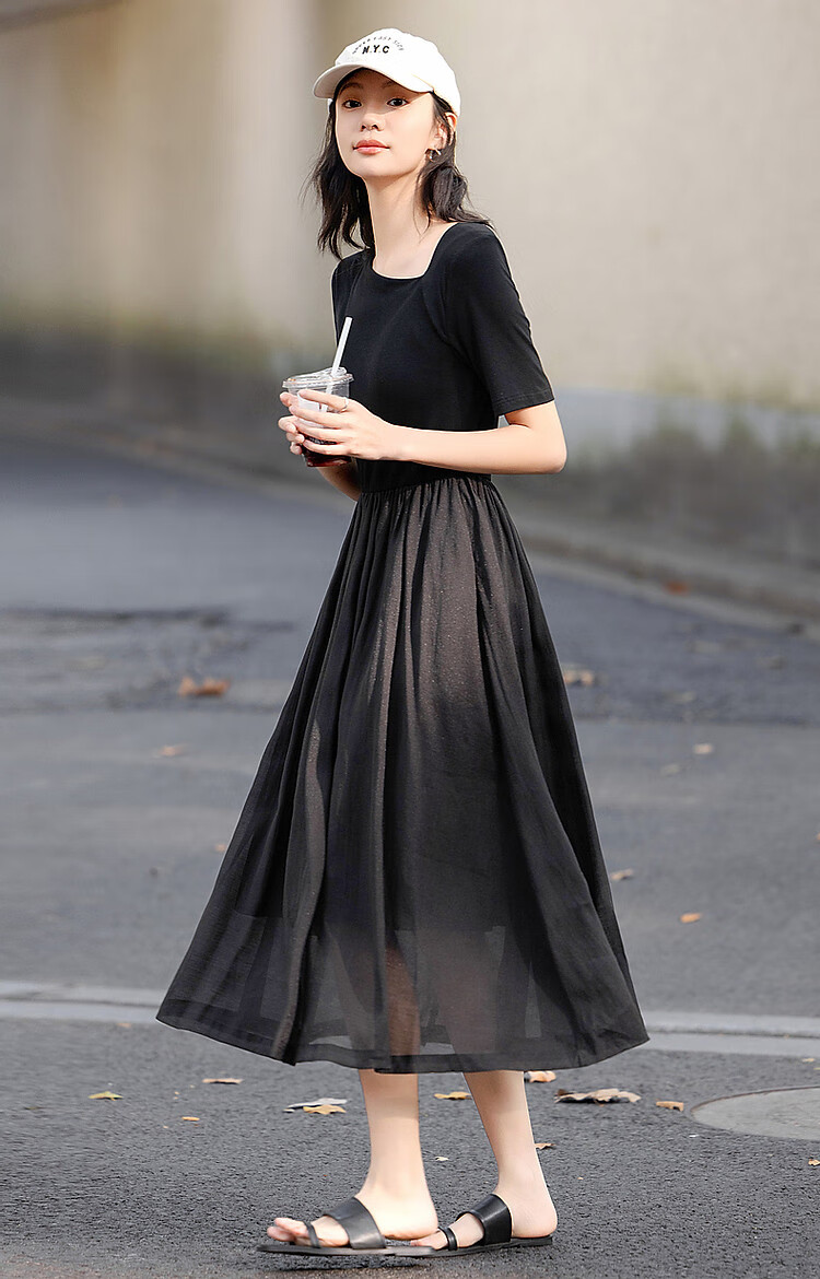 Dme [Fresh And Smart] Spring Urban Minimalist Style Irregular Design Patchwork Waist-Cinching Short-Sleeve Women's Dress 11