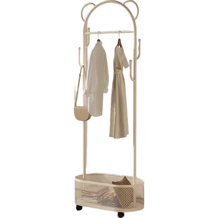 XIAOJIANGCAI Coat Rack, Floor-Standing Clothes Hanger, Mobile with Wheels, Drying Rack, Living Room Simple Storage Coat Stand, 60cm, Cream White