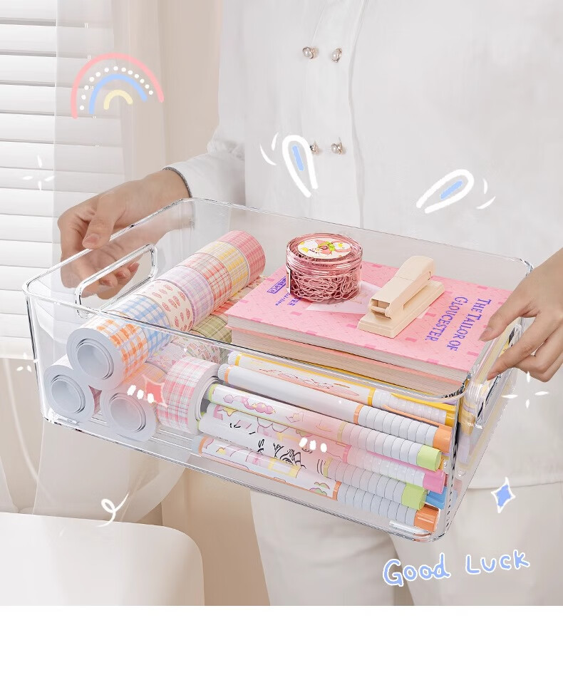 Dengbi Desktop Storage Box, Large Transparent Plastic Container, Snack And Miscellaneous Storage Basket, Tabletop Cosmetic Organizer Shelf 2