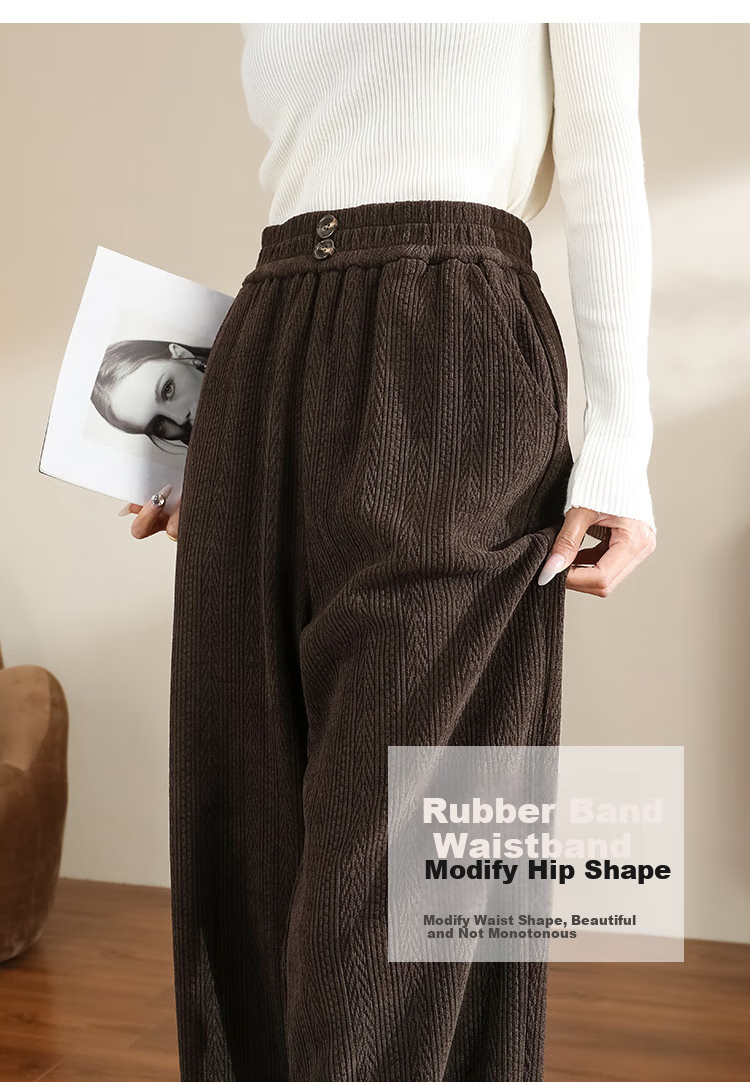 Dme [True Slim Wide-Leg Pants] High-Waisted Slimming Versatile Draping Straight Casual Trousers, Lazy Style Textured Floor-Length Pants 5