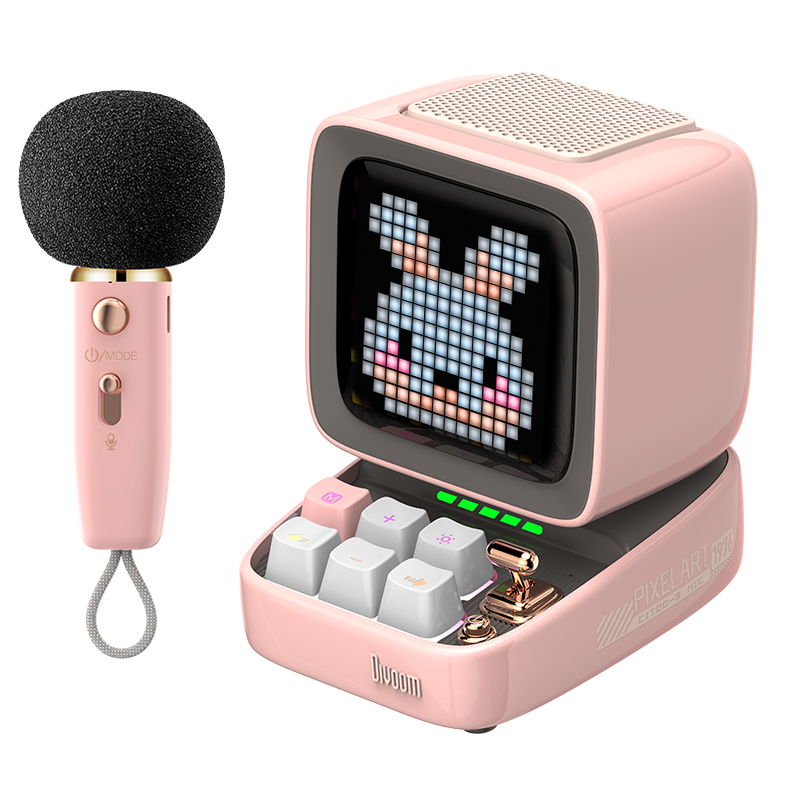 Divoom Pixel Retro Bluetooth Speaker with Subwoofer, Karaoke Microphone Combo for Children's Singing, Home Desktop Computer Mini Speaker, Birthday Gift for Girls, Mid-Autumn Festival Present