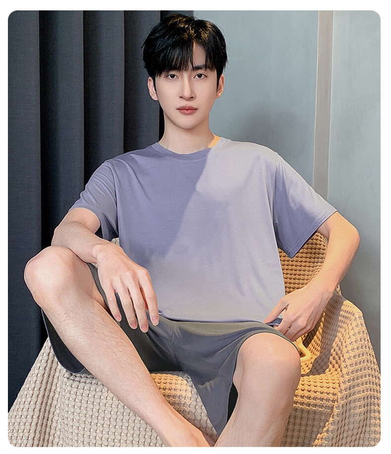 LangSha Modal Pajamas for Men, Summer Thin Style, Father's Day, Plus Size, Loose Fit, Home Wear Set, Young Men's Short-Sleeve Shorts 7