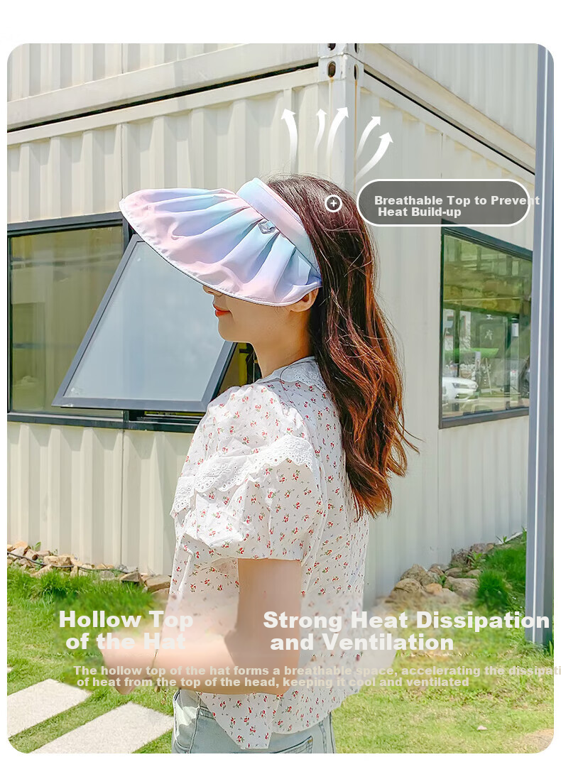 GLO-STORY Vinyl Visor Sun Hat for Women, Wide Brim Sun Protection Hat, Foldable Sunhat Headband, Gradient Purple 8