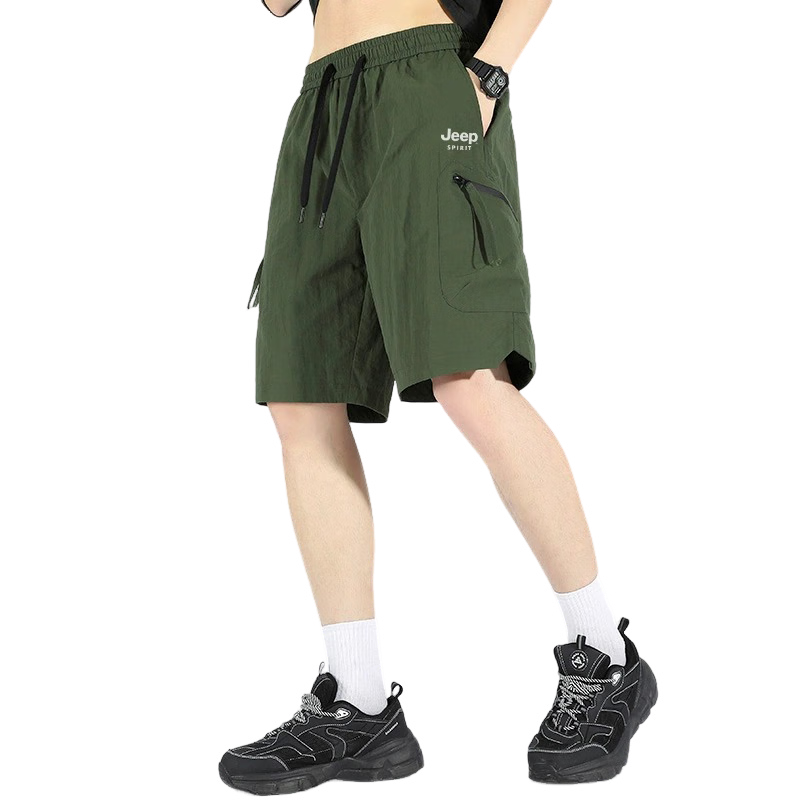 JEEP SPIRIT Men's Workwear Shorts Summer Ice Silk Loose Casual Five-Point Outdoor Quick-Dry Sports Shorts Military Green L