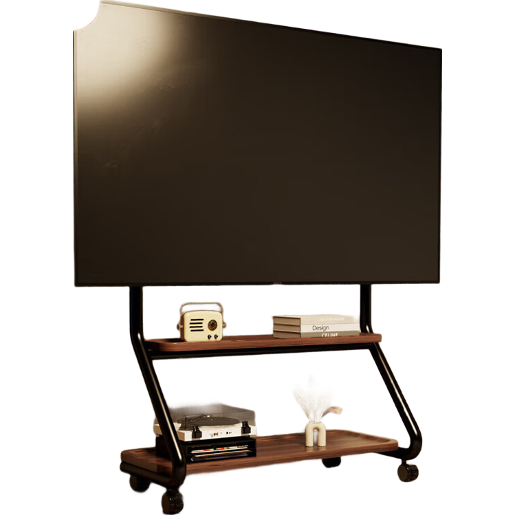 Beishi 32-80 Inch Mobile TV Stand TV Cabinet, Artistic Floor-Standing TV Cart Compatible with Multiple Brands, 55/65/75 Inch Black Model/Upgraded Pegboard Storage