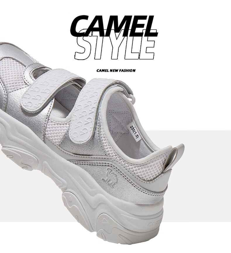 CAMEL Conch Sports Casual Shoes, Outdoor Beach Thick-Soled Heightening Women's Shoes, X25B09L7004, Silver White/gray, Size 37 22