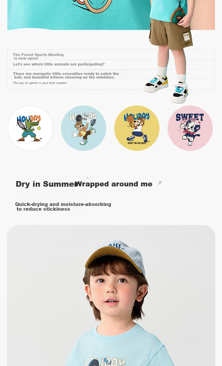 BALABALA Children's Clothing, Kids' T-Shirt, Pure Cotton Short-Sleeve Top, Girls' And Boys' Summer Wear, Moisture-Wicking And Quick-Drying 3