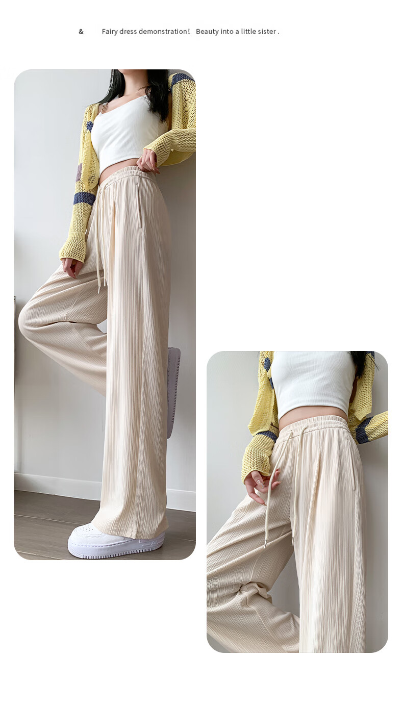 LangSha Ice Silk Cotton Wide-Leg Pants for Women, Spring And Summer Thin Style, Mosquito-Proof, Sun-Protective, Straight-Leg Slimming High-Waist Draping Casual Trousers for Wome 32