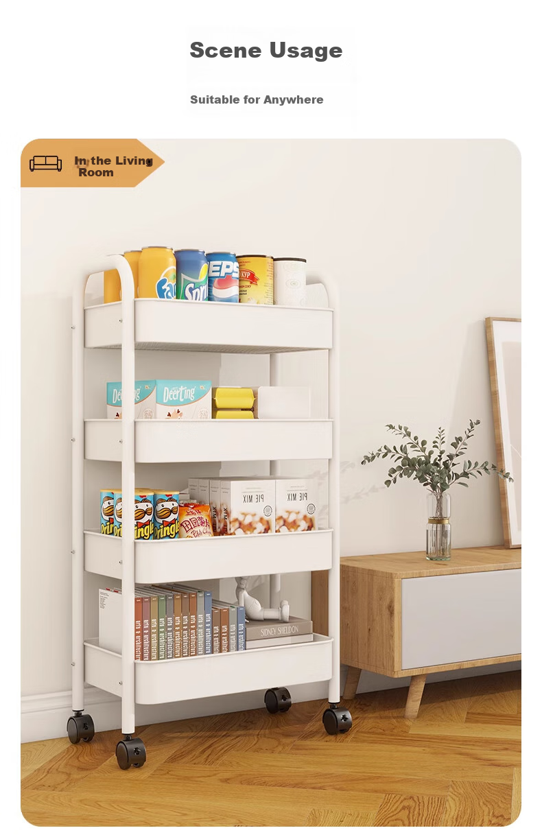 Quanpinwu Small Cart Storage Rack, Movable Floor-Standing Organizer, Household Snack Kitchen Multi-Layer Carbon Steel Wheeled Shelf, Sibai 13