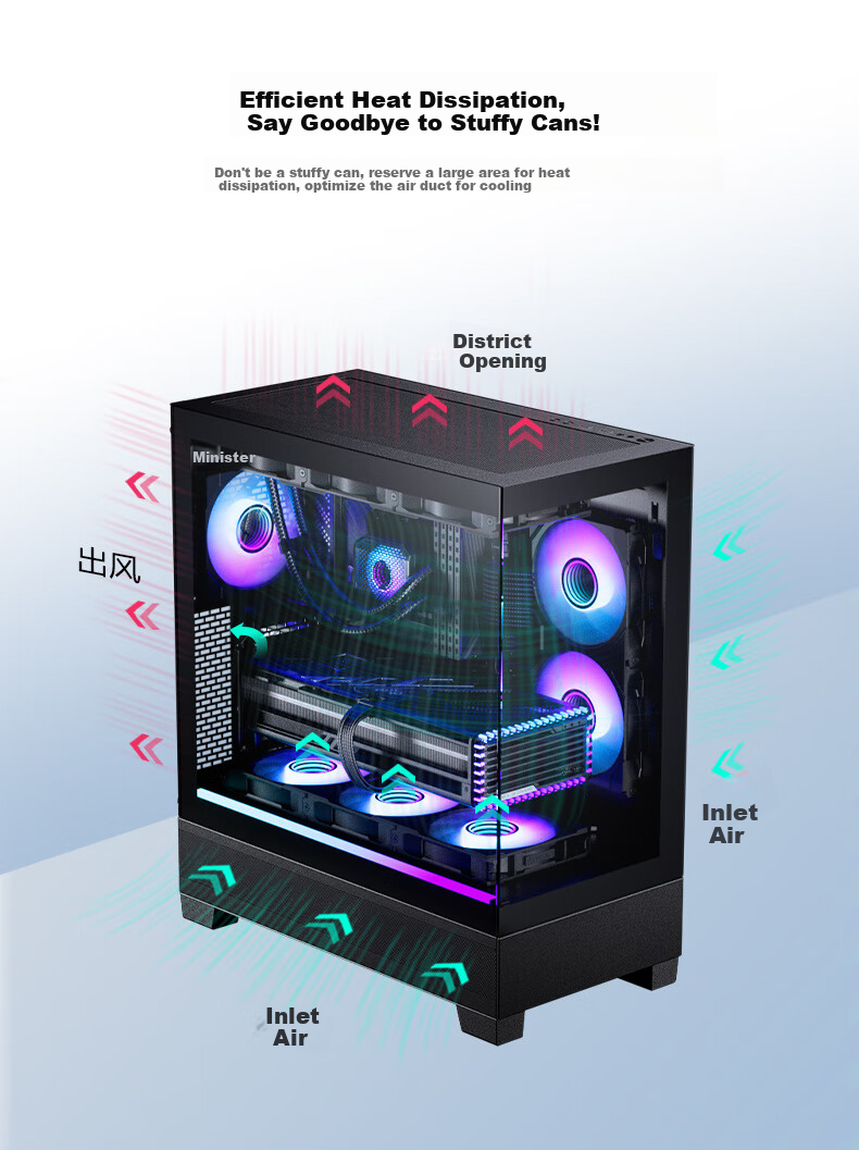 PHANTEKS XT523 View Black Sea View Tempered Glass Full View TX Motherboard Case for Desktop Computer (Side ARGB Light Strip/360mm Water Cooling Support/Type-C) 5