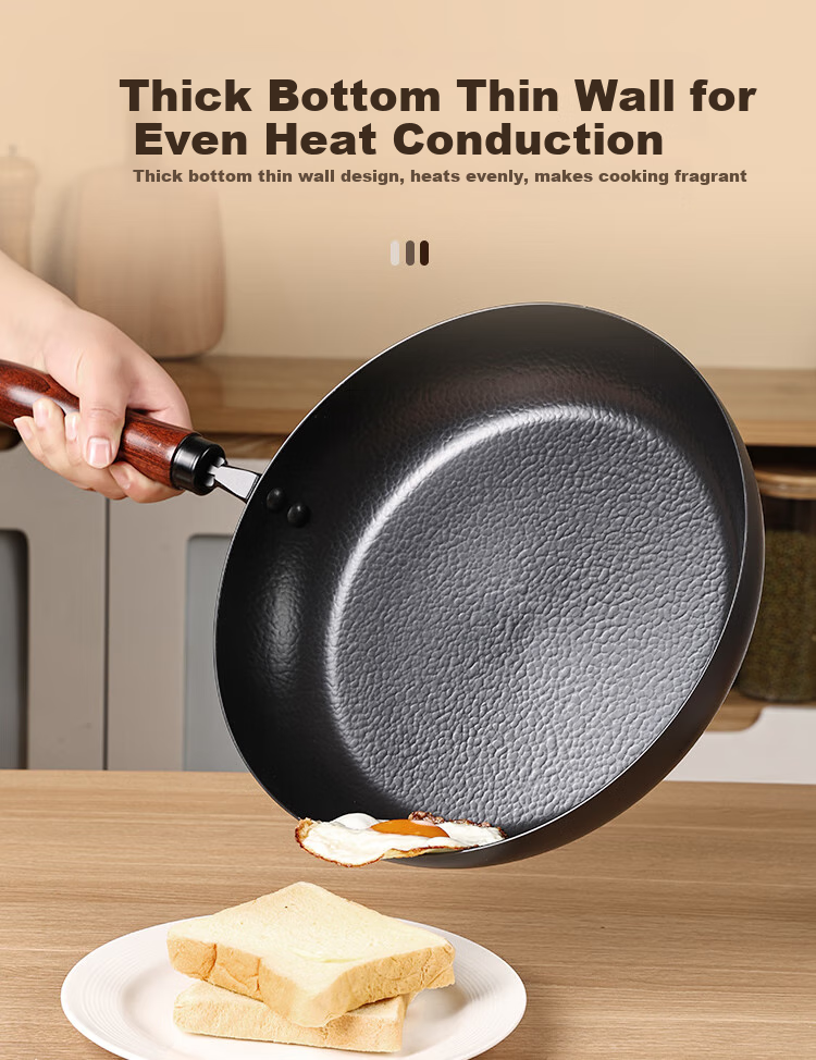 Jincun Zhangqiu Flat Bottom Frying Pan, Non-Coated Iron Pan for Home Use, Grilling Pan, Steak And Egg Pan, Pure Iron, Suitable for Gas Stove, 28cm 4