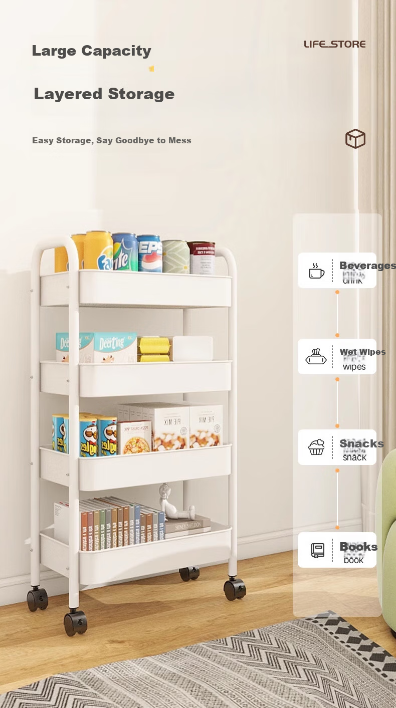 Quanpinwu Small Cart Storage Rack, Movable Floor-Standing Organizer, Household Snack Kitchen Multi-Layer Carbon Steel Wheeled Shelf, Sibai 6
