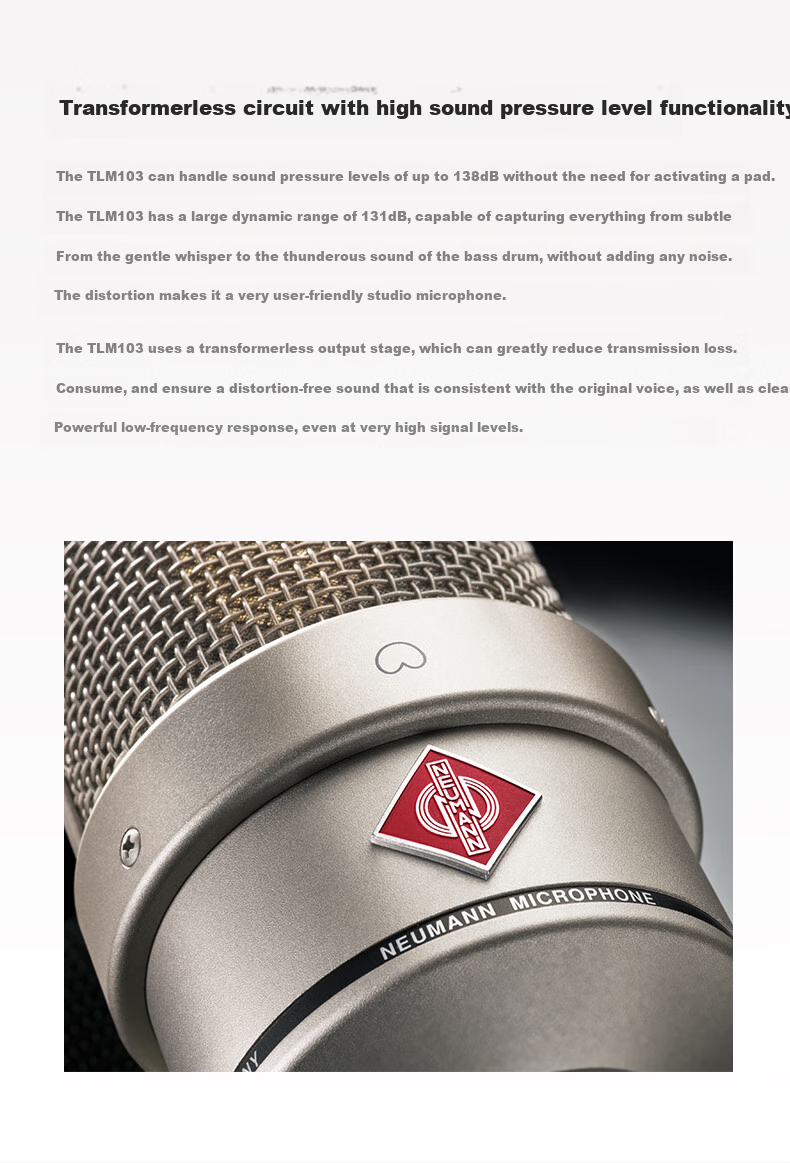 NEUMANN TLM103 Large Diaphragm Condenser Microphone, Imported from Germany, Professional Recording And Live Streaming Equipment, Cardioid Directional Pickup Pattern, Ultra-Low Noise 7