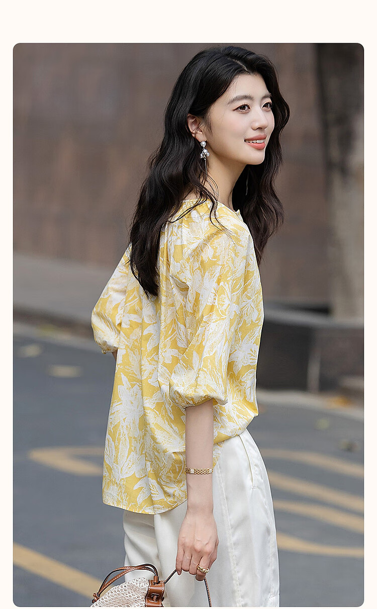 Demana "A Cloud in My Heart" Summer Romantic Pure Cotton Printed Shirt with Detachable Decorative Chain Women's Blouse 2
