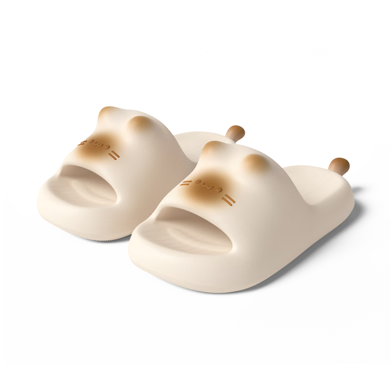Chikoku Cute Cat Slippers for Women, Summer New Style Indoor Home Thick-Soled Cartoon Outdoor Sandals