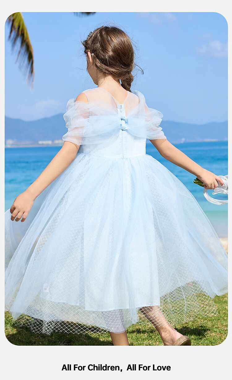 ASK JUNIOR [Detachable Shoulder Strap] Children's Summer Dress, Big Girl Princess Dress, Mesh Vacation Dress 3