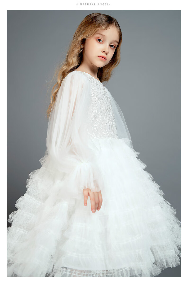 I natural Angel High-End Runway Wedding Flower Girl Dress White Princess Children's Evening Dress Stylish Gift Spring 14