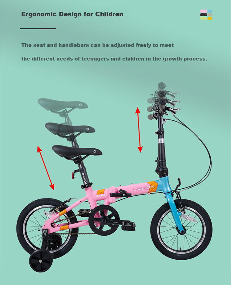 DAHON Children's Oversized Bike, 14-Inch Aluminum Alloy, for Boys And Girls Students, Small Wheels, KAA411, Gray-Black 6