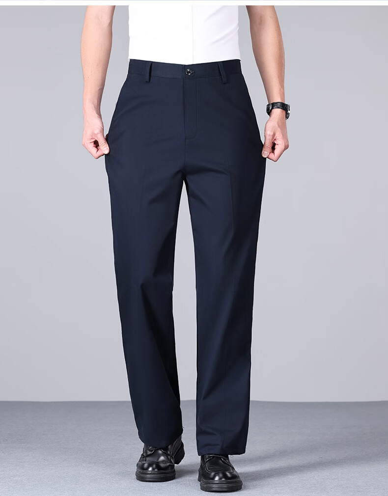 MUSHILANG [100% Pure Cotton] Men's Dress Pants, Autumn And Winter Thick Style, Wrinkle-Resistant, No-Iron, Large Size, Solid Color, Middle-Aged Business Casual Pants for Me 16