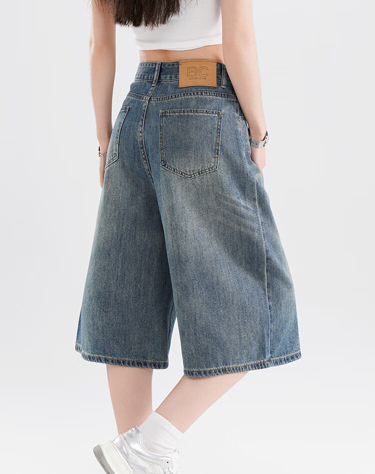 Free Style Vintage High Waist Denim Shorts Women 2026 Summer New Loose Slim Fit Petite Straight Wide Leg Cropped Pants 8