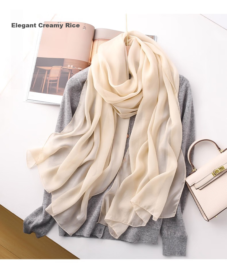 Hangsilu Pure Silk Scarf for Women, Solid Color Mulberry Silk Shawl, High-End Birthday Gift, Mid-Autumn Festival Gift for Mom And Teachers 7
