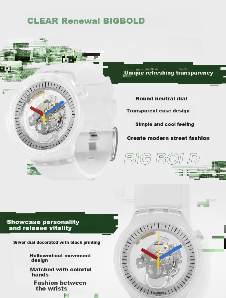Swatch Swiss Watch, Skeleton Transparent Trendy Quartz Watch, Holiday Gift, Clear New Series New Gent 2