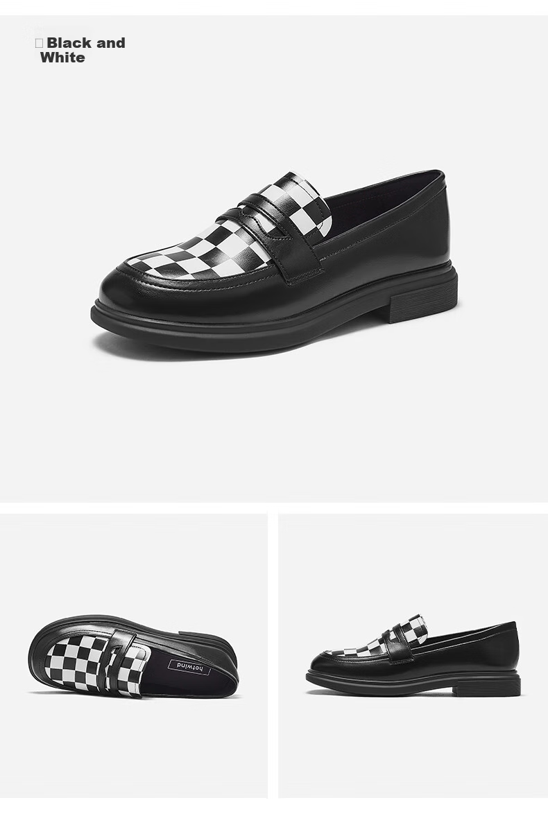 Hotwind Black Loafers for Women, New Classic Soft-Soled Black Flats, Retro British Style Leather Shoes, Women's Footwear 12