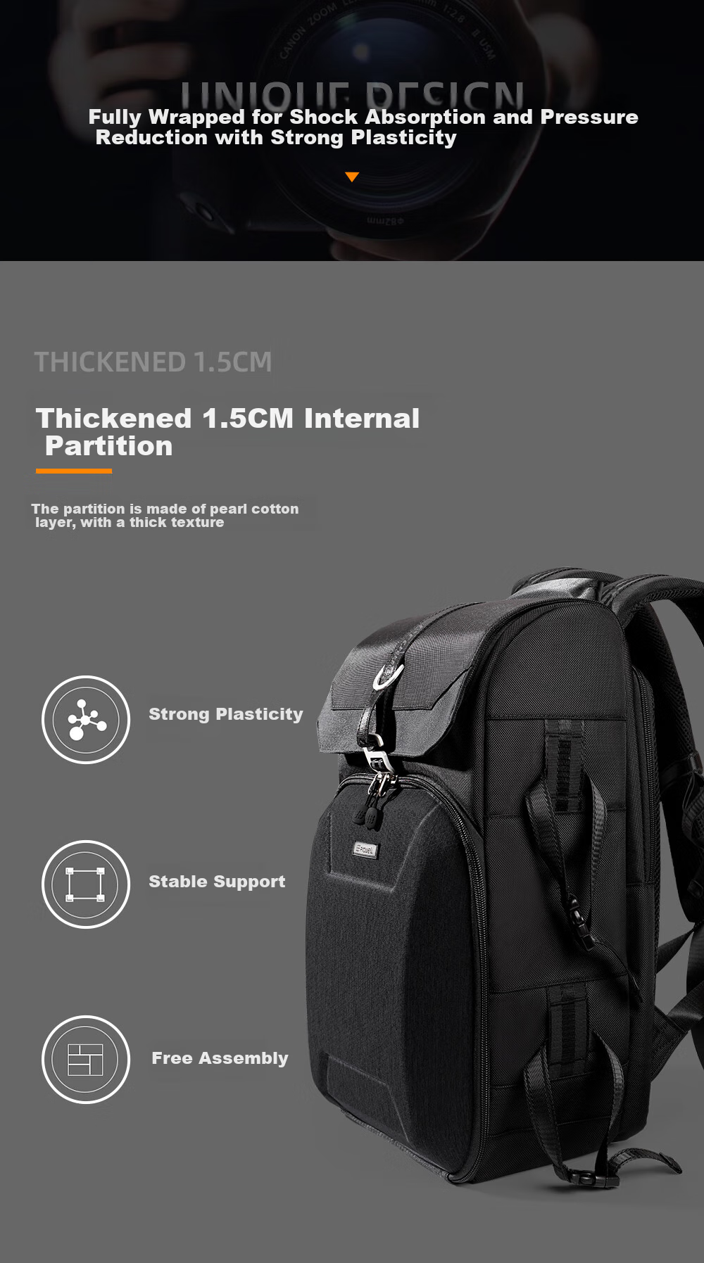 Pulewei Camera Backpack, Photography Rucksack, Mirrorless Camera Bag, Canon Sony Hard Shell Backpack, Outdoor Photography And Videography Camera Backpack, Multifunctional Lens Digital Storage Bag 8