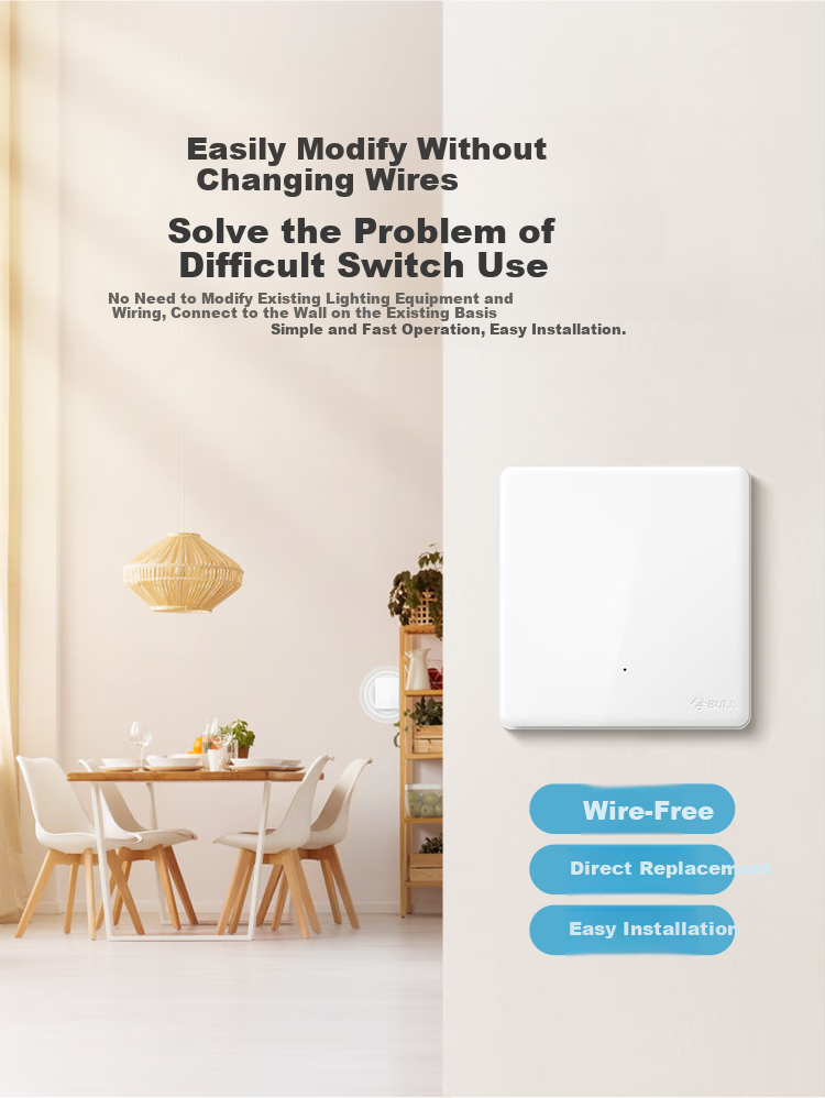 BULL Switch Panel, Wireless Remote Control Switch, Two-Position Switch, Smart Switch with Adhesive Backing, Q214 White, Self-Adhesive 4
