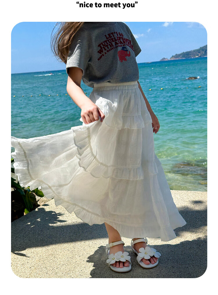 Tutuxiaoxiang Girls' A-Line Skirt, Children's High-Waisted Slimming Skirt, Stylish Puffy Skirt, White, Size 110, Height about 110cm 14