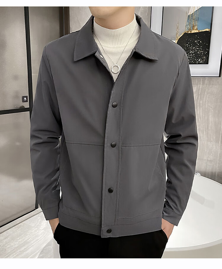 ROMON Men's Spring Casual Jacket Trendy Loose Fit Black XL 31