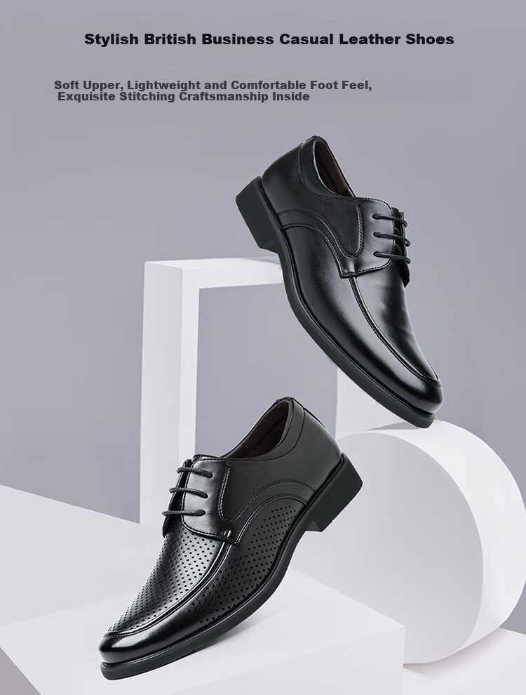 Poitulas Men's Hollow Lace-Up Business Casual Leather Shoes Breathable Versatile Sandals 9839 Black (Sandals) Size 45 2