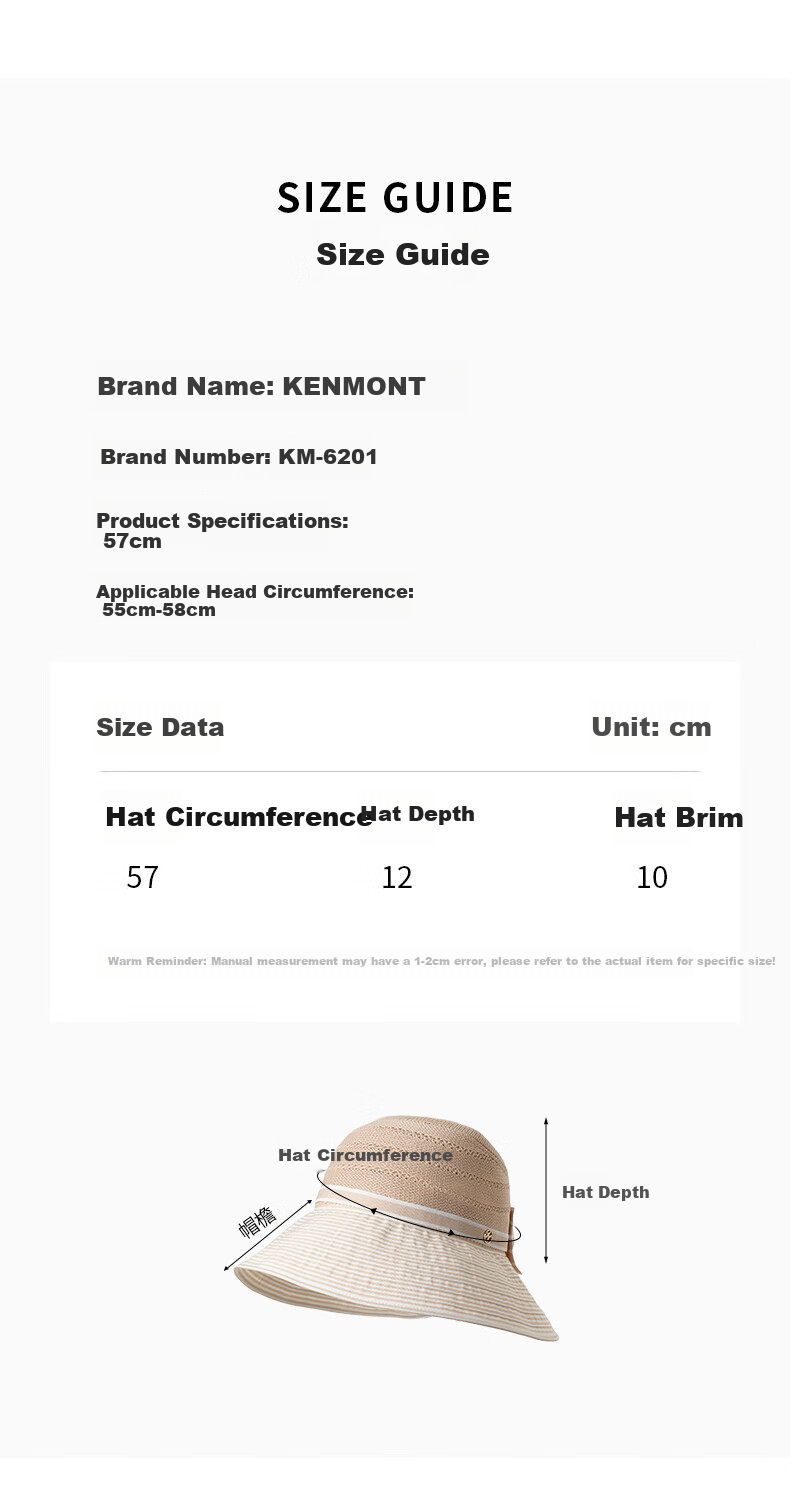 Kenmont Spring Summer Half-Top Wide Brim Full Coverage Sun Hat for Women Face Shield Striped Ponytail Vacation Sun Hat 6201 8