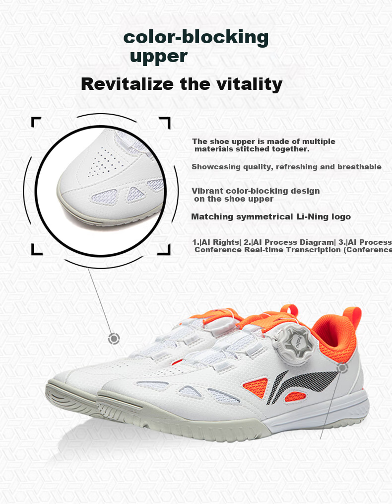 Li-Ning Children's Table Tennis Shoes, Professional Training And Competition, Non-Slip, Wear-Resistant, Breathable Sports Shoes, Fluorescent Orange, Size 32 4