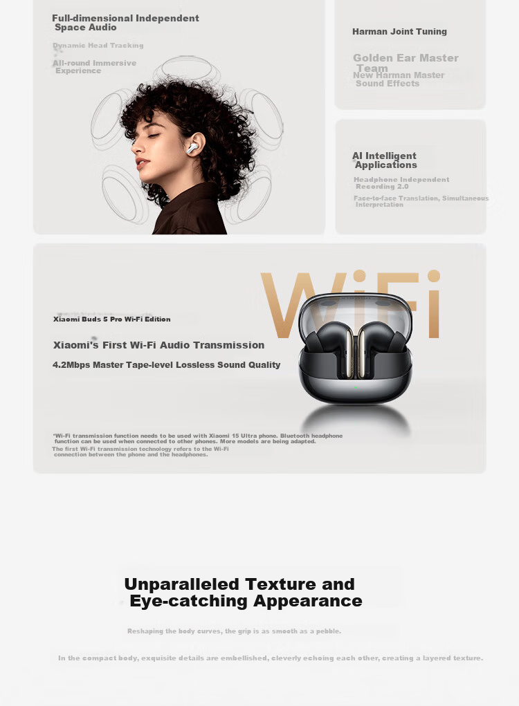MI Buds 5 Pro In-Ear Noise-Cancelling Translation Recording Bluetooth Earphones Compatible with Android And Apple Phones, Wi-Fi Version, Phantom Black 1