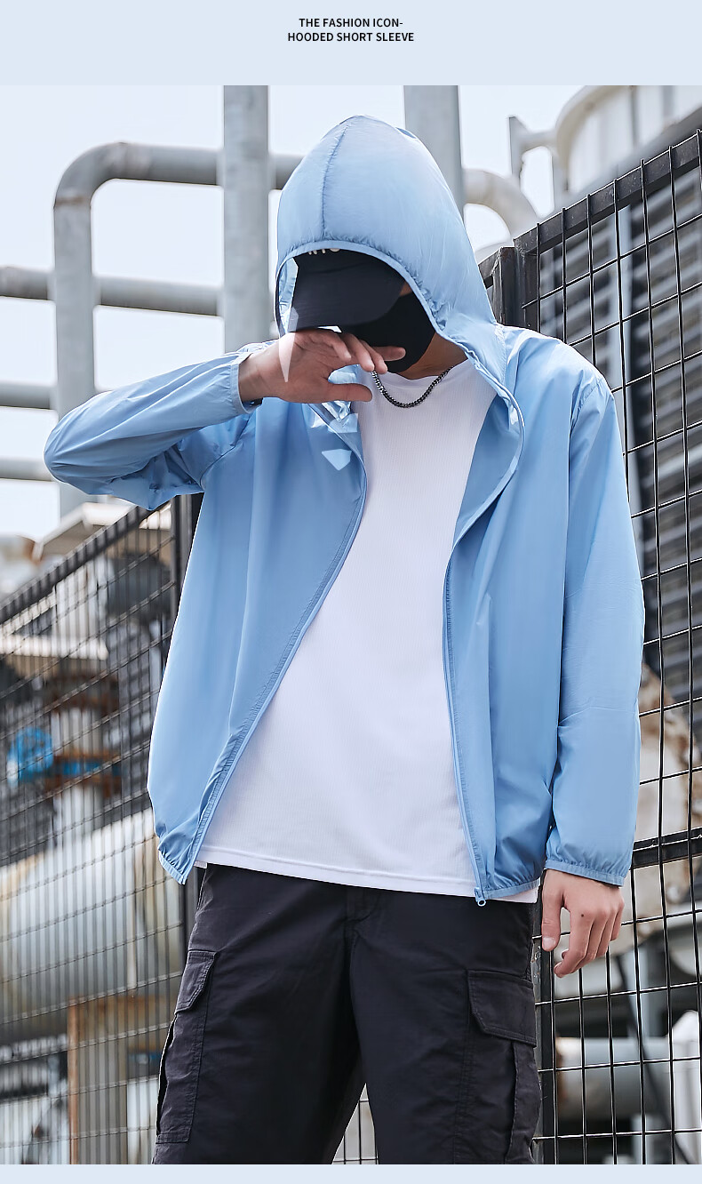 Warrior Ice Silk Sun Protection Jacket for Men, Summer Fishing Lightweight Coat, Loose-Fitting Cool Hooded Clothing, Blue, M 17