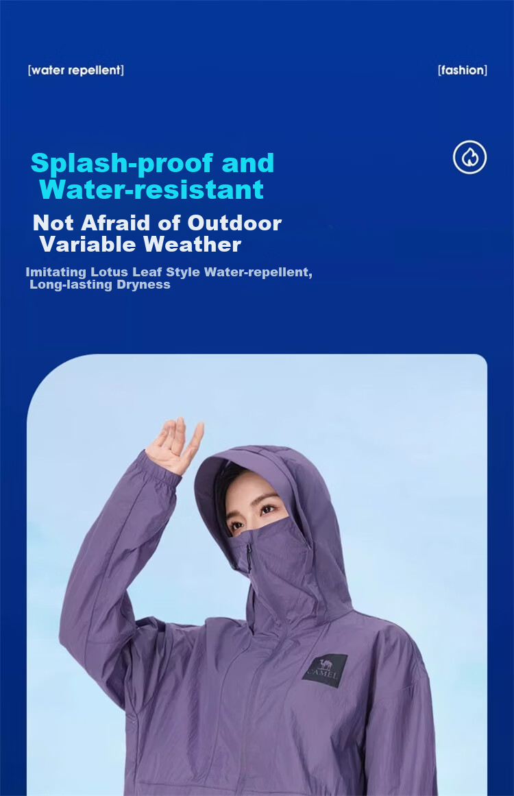 CAMEL Outdoor Sun Protection Clothing, Spring And Summer UV-Resistant Breathable Skin Coat, 8125 Phantom Black, Men's And Women's Style S 10