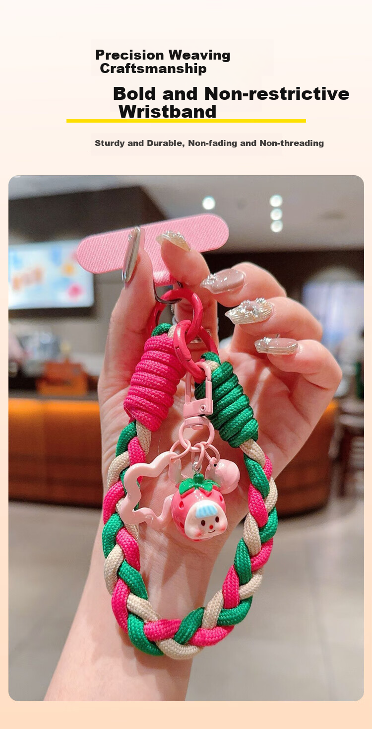 BZBC Phone Strap, Wrist Short Phone Chain, Phone Case Anti-Loss Cord, Thickened Nylon Handmade Three-Strand Braided Thickened Phone Cord Anti-Loss Chain [Pink Yellow Purple] 7