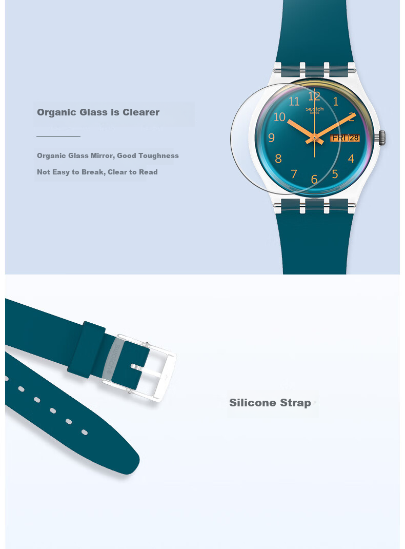 Swatch Swiss Watch, Calendar Watch for Middle And High School Exams, Original Series Men's Quartz Watch, Graduation Gift, Blue Horizo 3