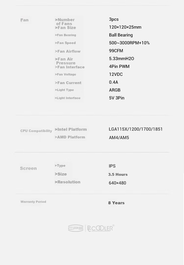 PCCOOLER Beijing GT240 ARGB White All-In CPU Liquid Cooler with 3.5-Inch LCD Screen And Customizable Themes / Compatible with 1851/AM5 13