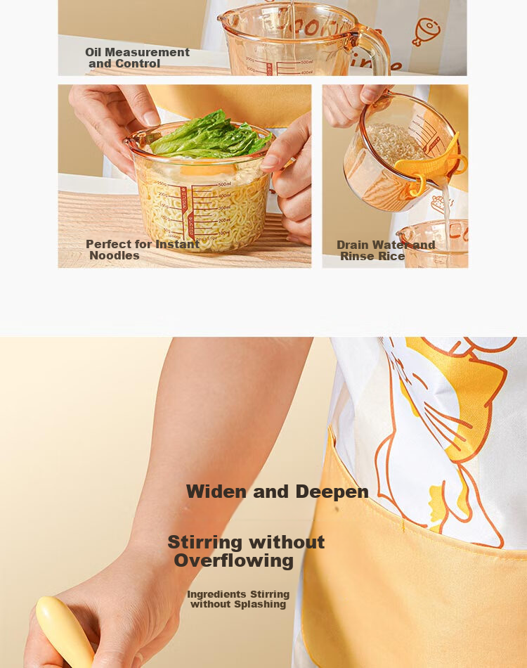 Mohuanchufang Glass Measuring Cup with Scale, Heat-Resistant Rice Washing Tool, Food-Grade Baking Filter, Egg Liquid Container, Home Breakfast Milk Cup 24