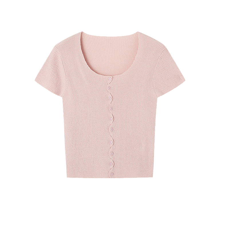 Dme [One Touch Melts The Heart] Spring And Autumn Ice Silk Cardigan, Square And Round Neck Sweater, Short Style Wavy Twist Flower Knitted Sweater, Women's Top