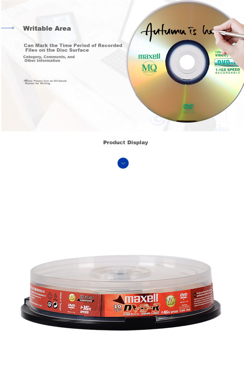 Maxell DVD-R Recordable Discs, 16x Speed, 4.7GB Blank Discs, Office Series, 10 Pieces in A Barrel 2