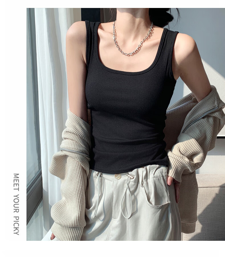 LangSha Wide Shoulder Strap Tank Top for Women 2025 New U-Neck Slim Fit Camisole Outerwear and Innerwear 14