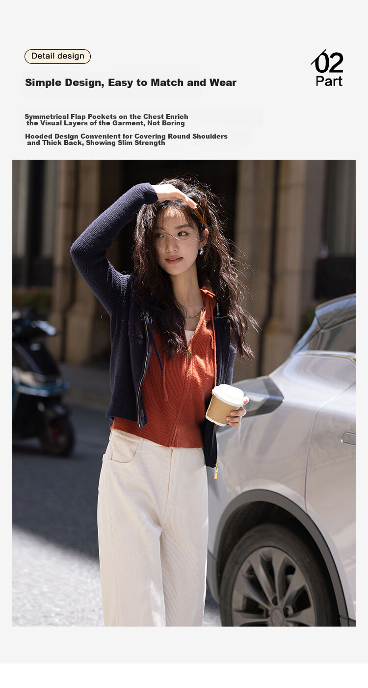 Dme [Hooded Zip-Up Knit Top], Spring And Autumn, Button-Up Collar Design, Long-Sleeve Knit Sweater for Wome 7