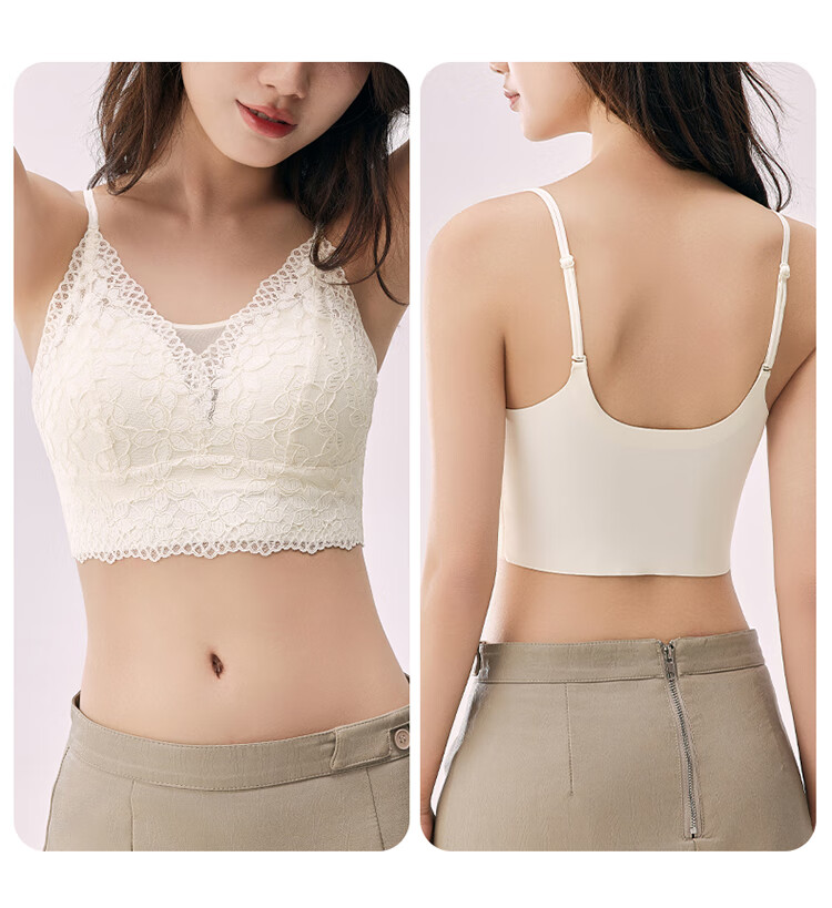 LangSha Spring Summer Comfortable Cooling Lace French Style Vest with Chest Pad Sexy Seamless Back Beautiful Versatile Camisole Bra 3