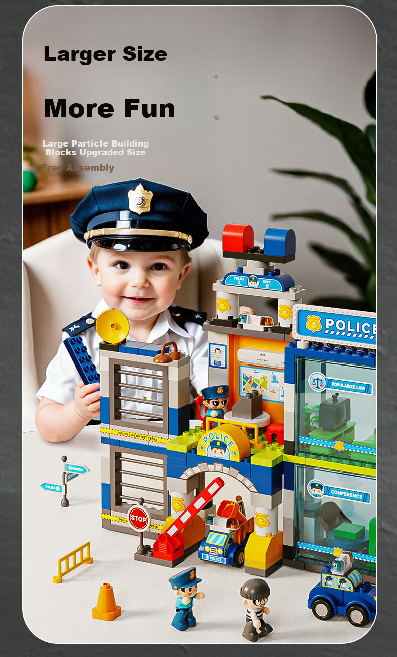 FEELO Compatible with LEGO Large Particle Building Blocks, Toy for Boys And Girls, Birthday Gift, Police Station Y42005 12