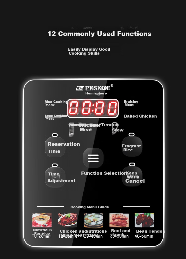 PESKOE Electric Pressure Cooker, High-Pressure Cooker, 6L Dual Inner Pot for Home Use, Multi-Functional Rice Cooker, LJ60C-02YD 6