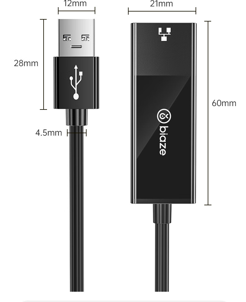 BIAZE USB to RJ45 Ethernet Adapter, 100Mbps Wired Network Card Converter, Compatible with Apple Mac, Huawei Laptops, Xiaomi External Docking Statio 6